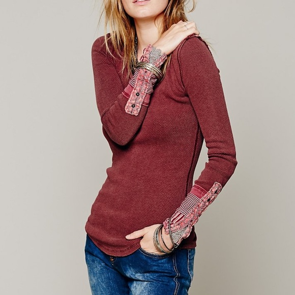 Free People Tops - ❌SOLD ❌Free People Mulberry Red Kyoto Cuff Thermal